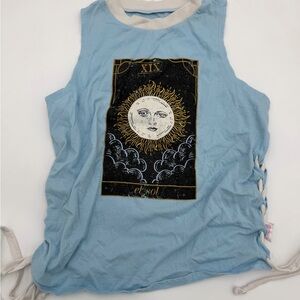 No Boundaries Light Blue Sun Graphic Tank with Side Ties